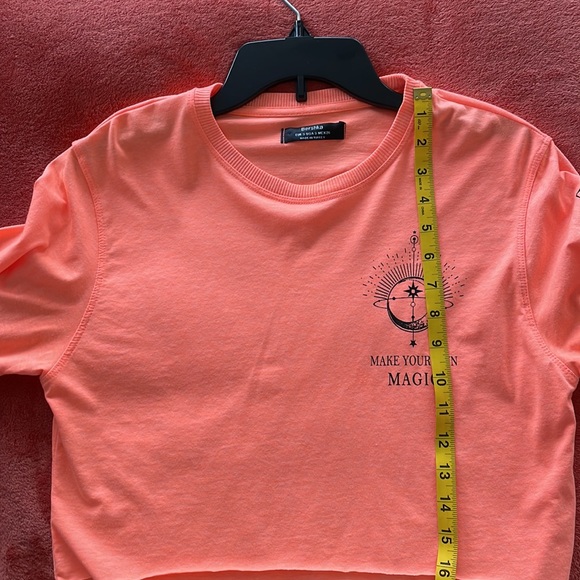 Bershka Neon Orange Long Sleeve Make Your Own Magic Crop Top - Picture 6 of 7